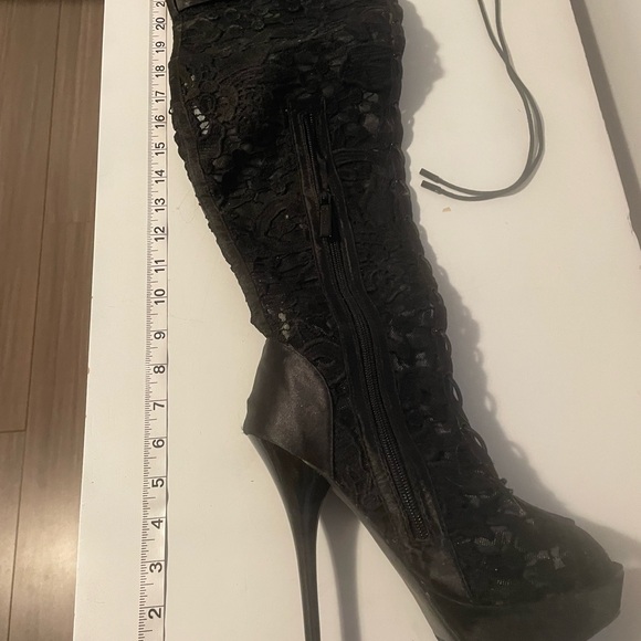 Shiekh Black Lace Knee-High Boots - Picture 3 of 6